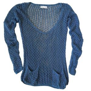 Tahki Yarns Blue Handknit Plunging V-Neck Sweater